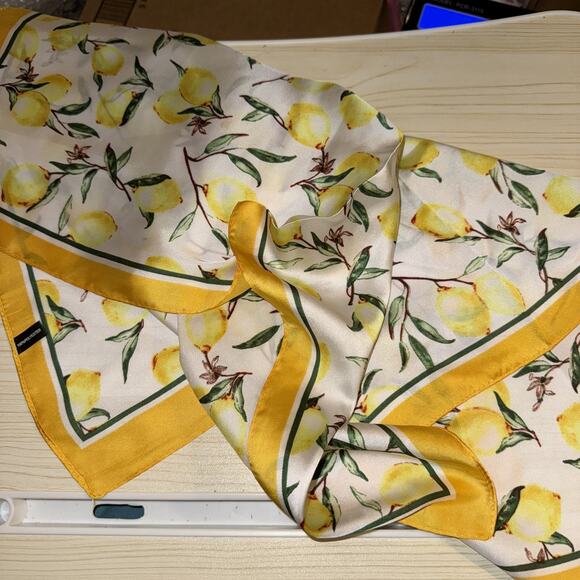 Lemon Print Satin Scarf 28 X 28 Inch Square Scarf for Bag or Neck - Picture 3 of 3
